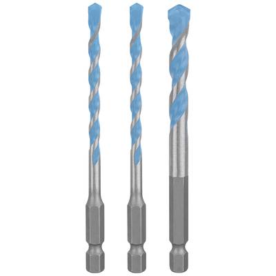 Trois forets gris avec des pointes bleues sont debout côte à côte. Ils ont des tailles différentes.