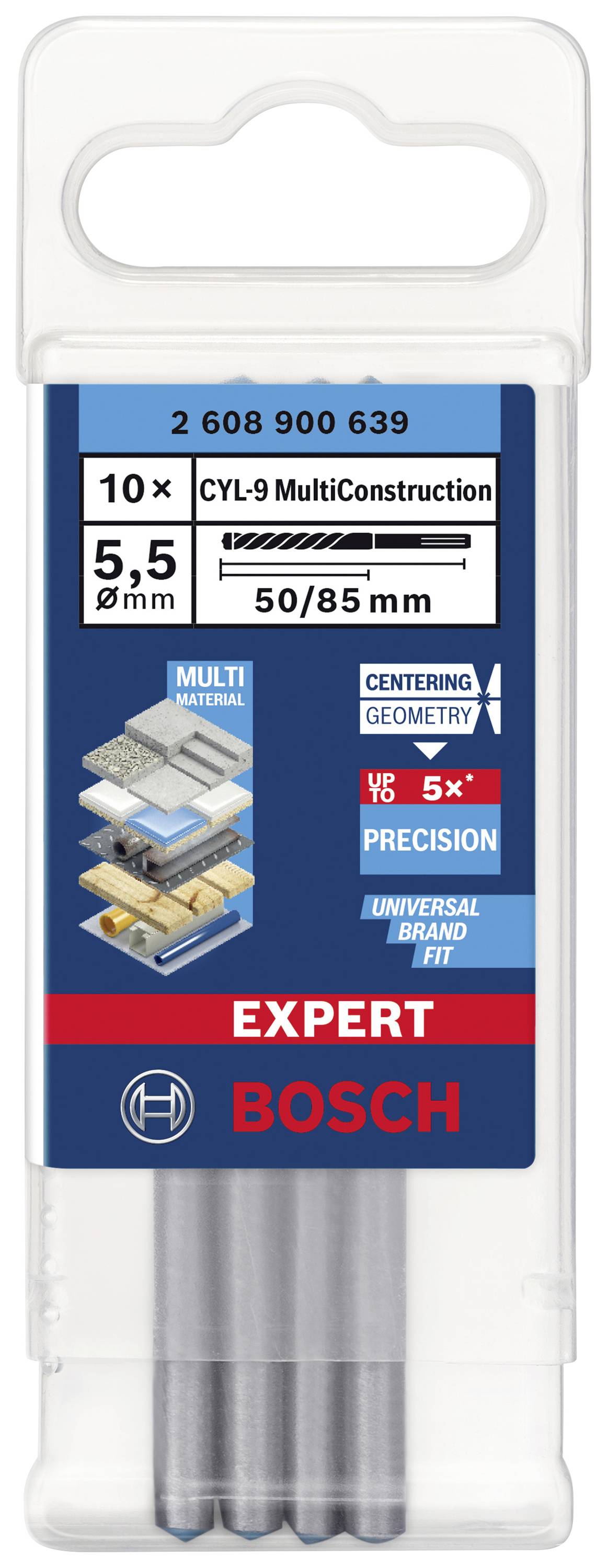 Ensemble de forets Bosch portant l'inscription 'Expert'. Adapté pour MultiConstruction, 10 pièces, taille 5,5 mm.