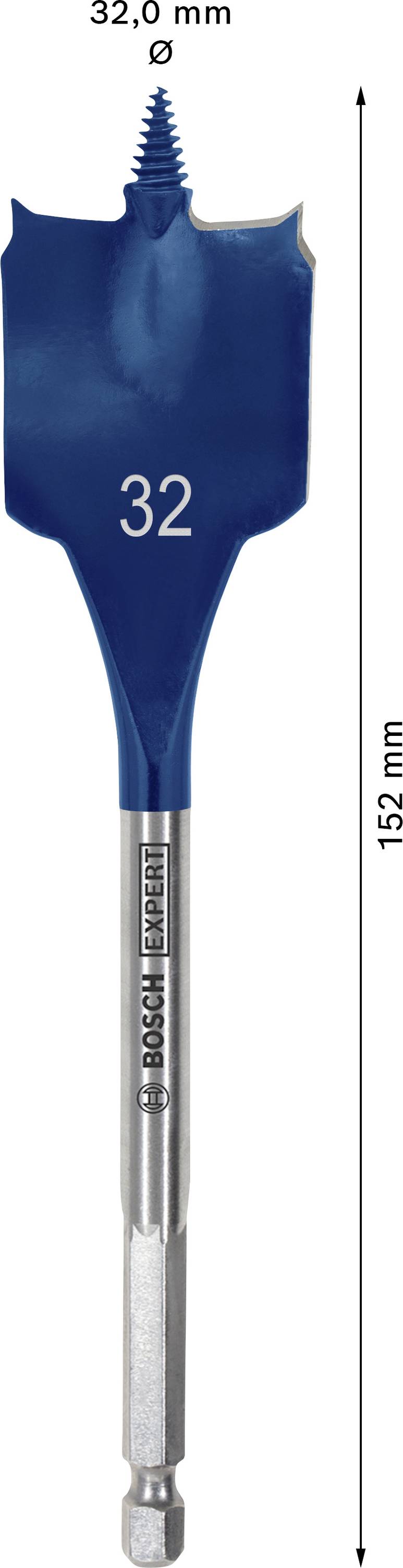 Foret de 32 mm de diamètre et 152 mm de longueur, marque Bosch.