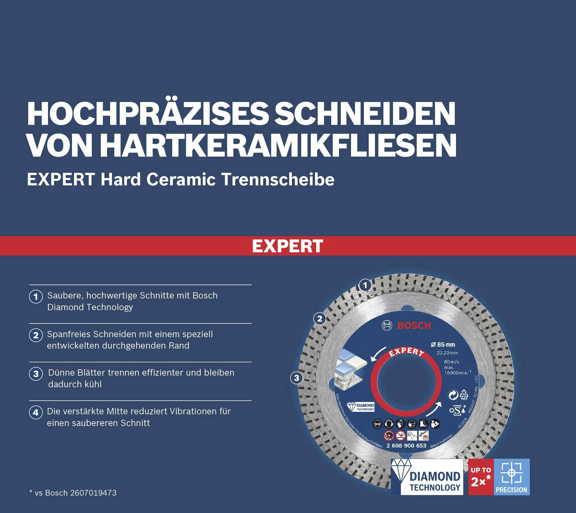 Coupe ultra-précise de carreaux de céramique dure avec le disque de coupe EXPERT Hard Ceramic. Lame de scie circulaire avec recommandations technologiques.