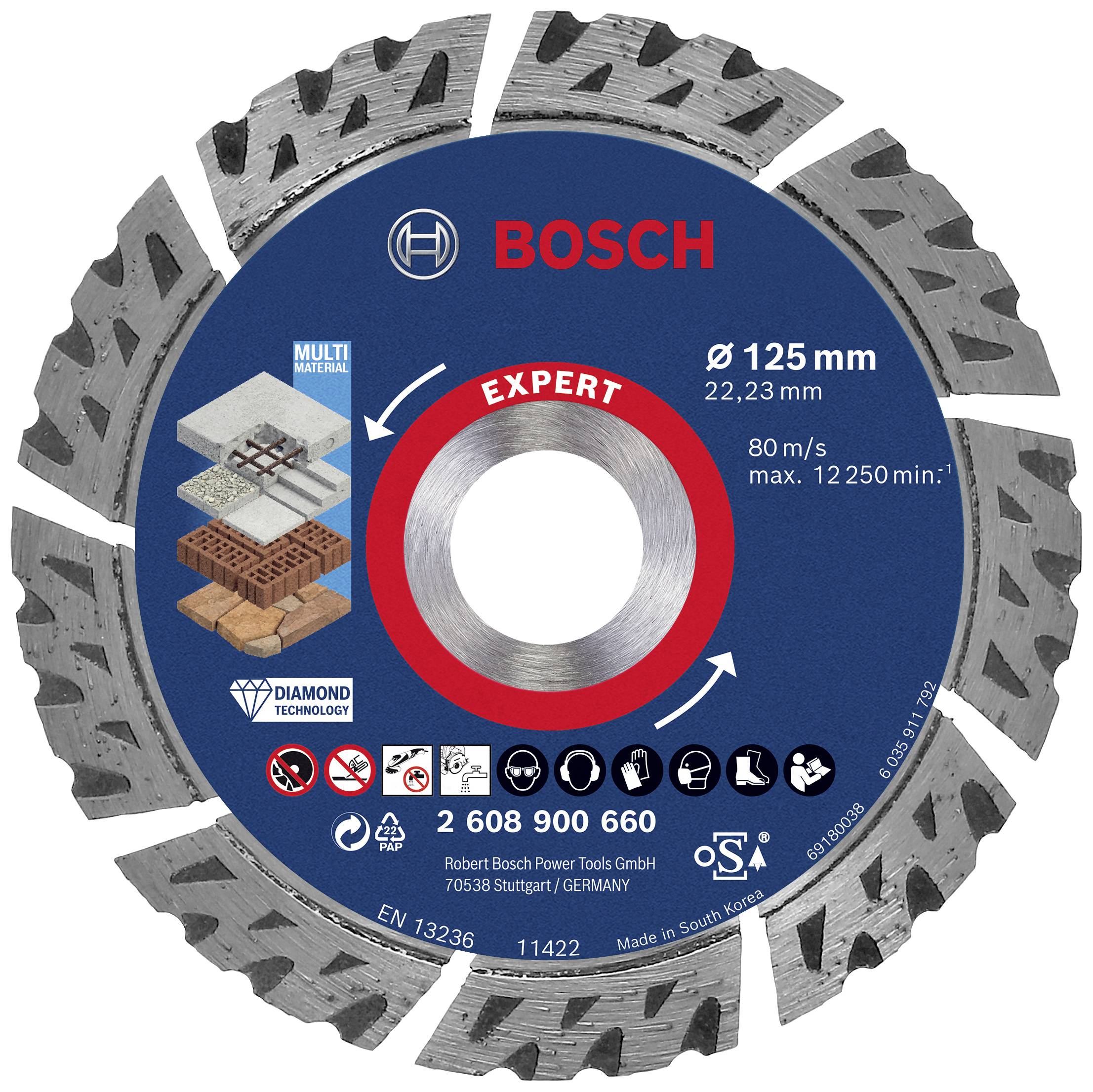 Bosch Accessories 2608900660 EXPERT MultiMaterial Disque à tronçonner  diamanté Diamètre 125 mm Ø de perçage 22.23 mm Pie - Conrad Electronic  France