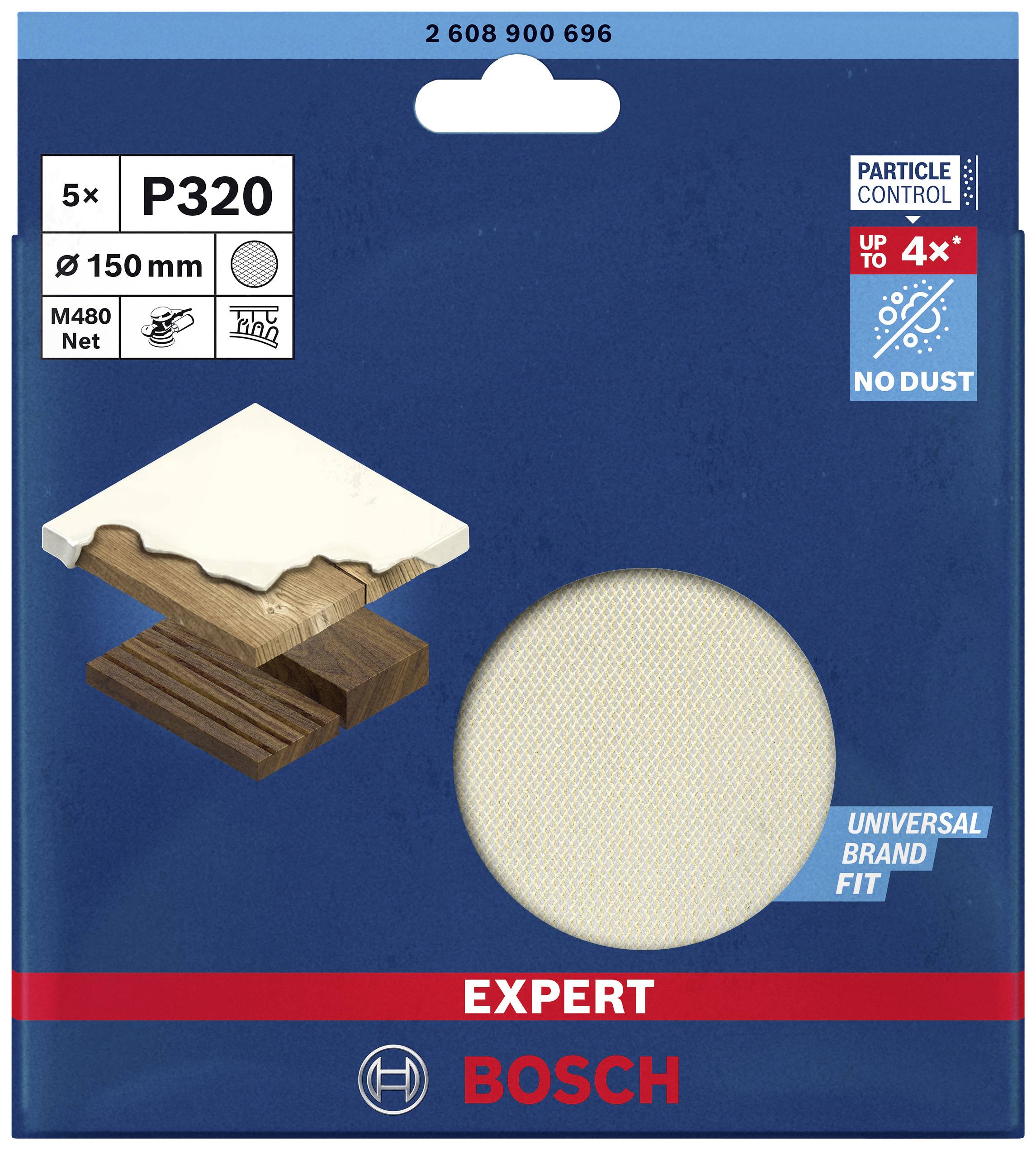 Bosch Accessories EXPERT M480 2608900696 Grille abrasive pour ponceuse excentrique non perforé Grain 320 (Ø) 150 mm 5 pc(s)
