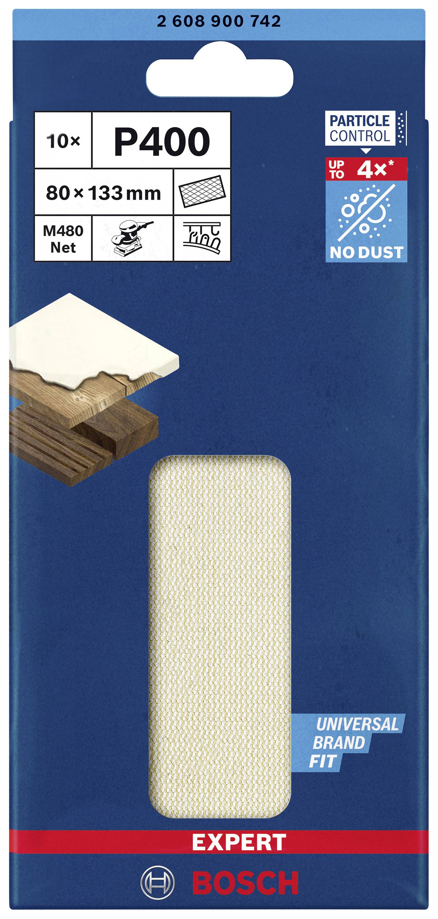 Bosch Accessories EXPERT M480 2608900742 Grille abrasive pour ponceuse orbitale non perforé Grain 400 (L x l) 133 mm x 80 mm 10 pc(s)