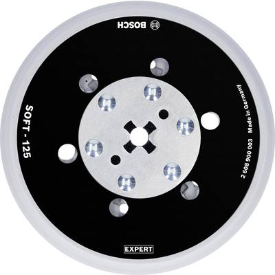 Disque de ponçage Bosch 'Expert' de 125 mm de diamètre, version souple, adapté aux machines de ponçage, fabriqué en Allemagne.