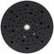 Un disque abrasif noir avec de nombreux trous ronds, point de fixation central, utilisé pour poncer ou polir des surfaces.