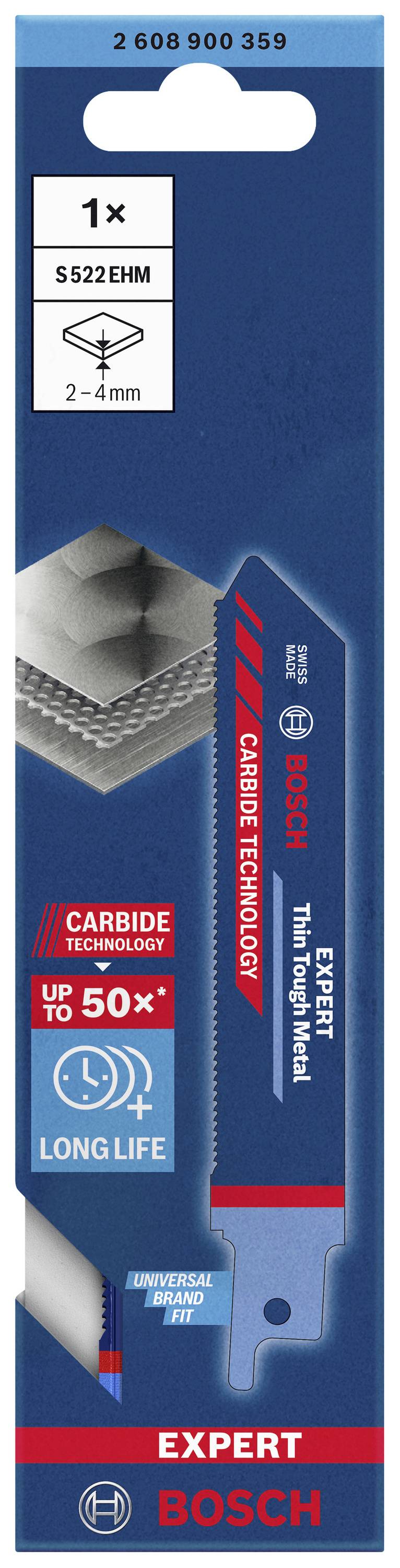 Lame de scie Bosch 'EXPERT Thin Metal' pour coupes métalliques, 1 pièce, longue durée de vie grâce à la technologie carbure, pour épaisseurs de 2-4 mm.