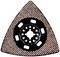 Lame de scie triangulaire oscillante avec bords dentelés, utilisée pour couper et meuler des matériaux avec précision.