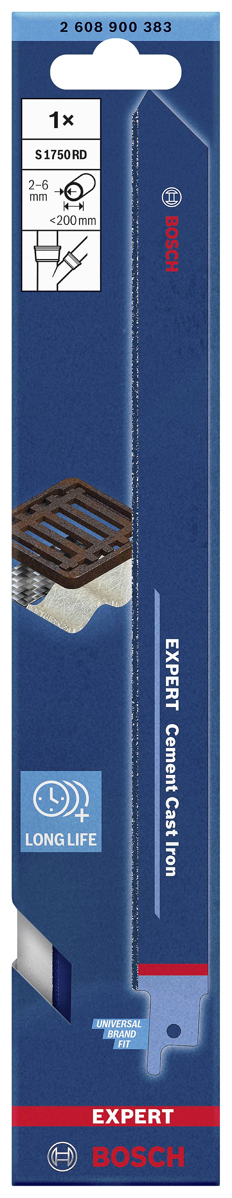 Emballage pour une lame de scie sabre Bosch Expert S 1750 RD, adaptée à l'acier, longue durée de vie, illustration en haut à droite.