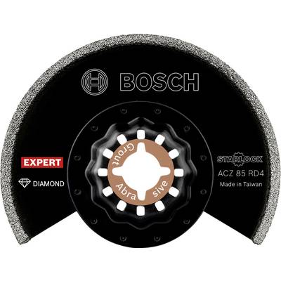 Disque de coupe Bosch avec système Starlock, adapté aux matériaux abrasifs, nom de produit ACZ 85 RD4, fabriqué à Taïwan.