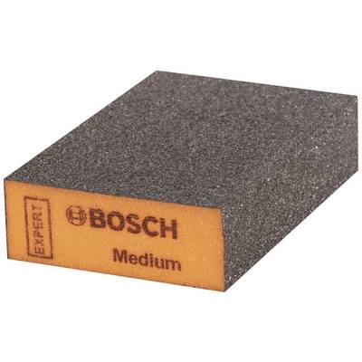 Une éponge de ponçage Bosch de taille moyenne avec un noyau orange et une surface noire, portant l'inscription 'EXPERT Bosch Medium'.