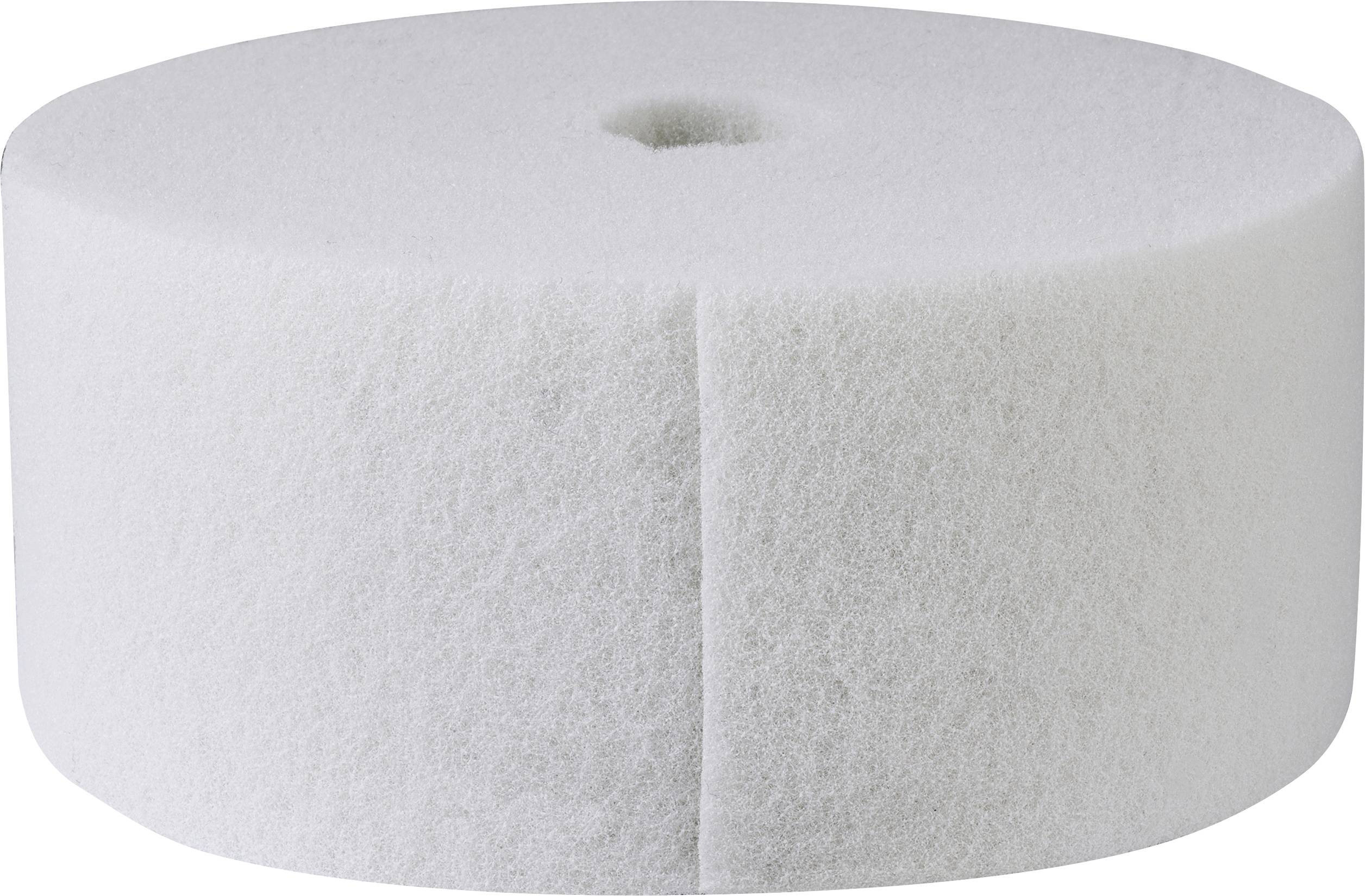 Rouleau cylindrique blanc et rond en mousse, percé en son centre, utilisé pour l'emballage ou l'isolation.