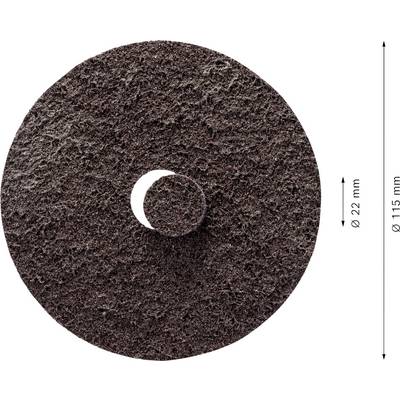 Disque de meulage sombre et rond, représenté avec un cercle intérieur et des diamètres de 22 mm et 115 mm.