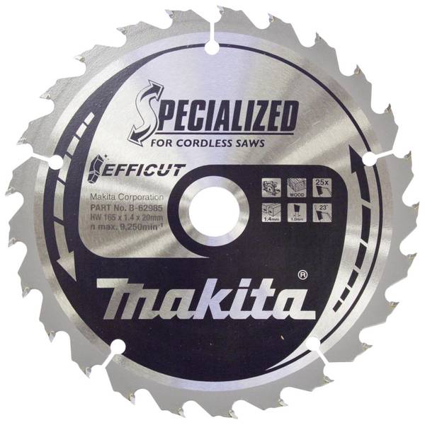 Makita B-62985 B-62985 Lame de scie circulaire 165 x 20 x 1.4 mm Nombre de dents: 25 1 pc(s)