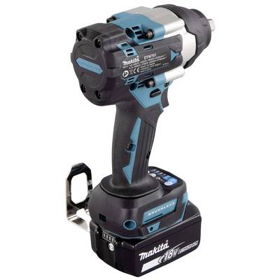 Visseuse à chocs sans fil Makita, modèle DTD171, avec batterie lithium-ion 18V et moteur brushless, coloris noir et turquoise.