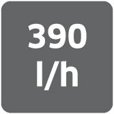 'Panneau indiquant : 390 l/h.'