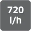 '720 l/h' est inscrit sur un fond gris, probablement une indication du débit en litres par heure.