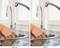 Deux images montrent une main tenant un verre sous un robinet. À gauche, l'eau coule, à droite, le robinet est fermé.