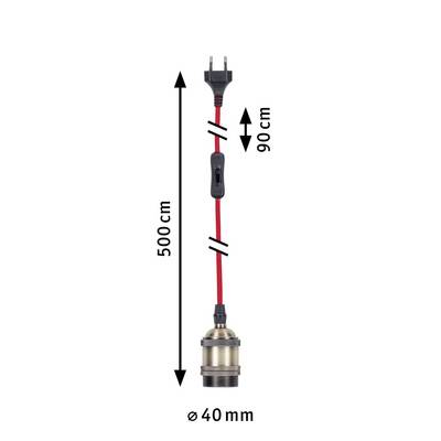 Support de lampe avec câble textile : Longueur 500 cm, diamètre 40 mm. Section de câble rouge avec interrupteur de 90 cm. Adapté pour ampoule E27.