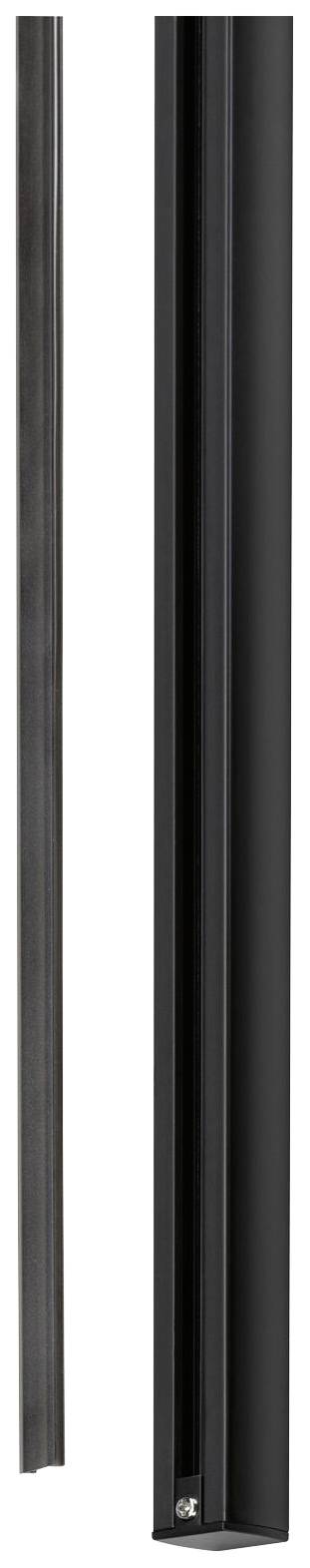 Deux bandes verticales en plastique noir de largeurs différentes sur un fond blanc.