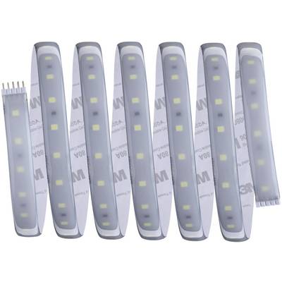 Une bande de LED incurvée avec des diodes jaunes sur une surface grise, reliée par des contacts enfichables.