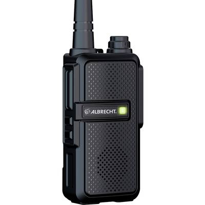 Appareil de radio noir à points avec antenne, indicateur vert éclairé et l'inscription 'ALBRECHT' au premier plan.