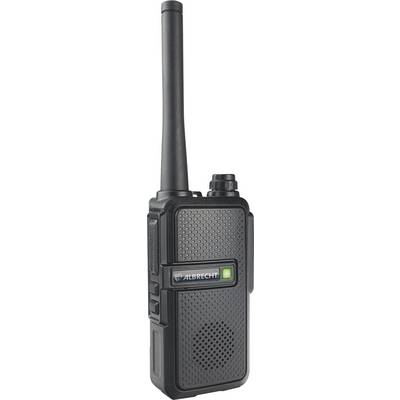 Un talkie-walkie noir avec antenne et haut-parleur sur l'avant, adapté pour la communication sur de longues distances.
