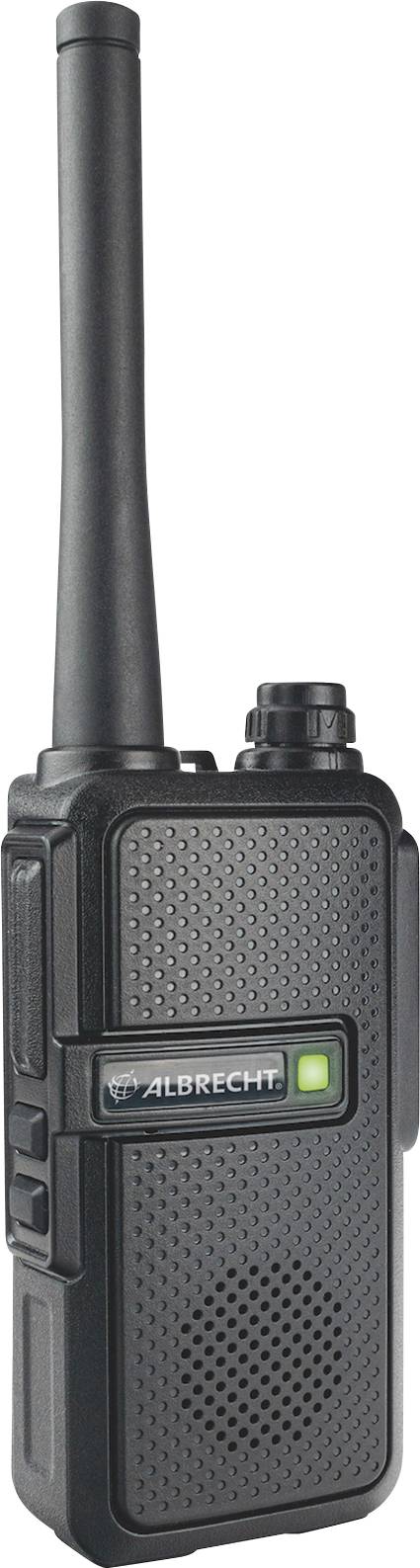 Un talkie-walkie noir avec une longue antenne et des touches sur le côté. Adapté pour la communication sur de courtes distances.