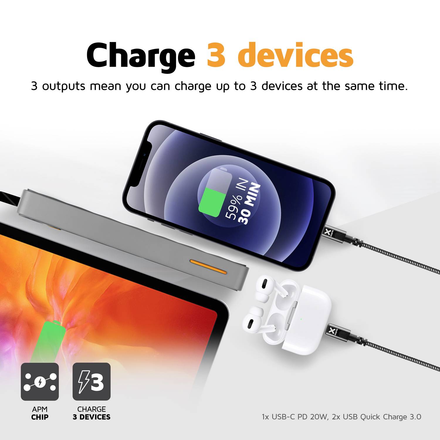 Batterie de Secours 10000mAh USB-C 20W 2x USB 3.0 Xtorm Fuel Series Gris-12