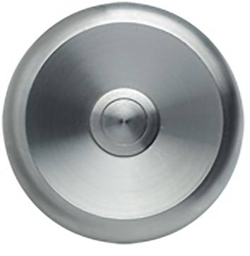 Bouton de sonnette rond en métal argenté à surface lisse, adapté pour les portes.