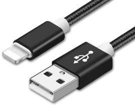 Câble USB avec une fiche USB-A et une fiche Lightning. Idéal pour charger des appareils ou pour les transferts de données.