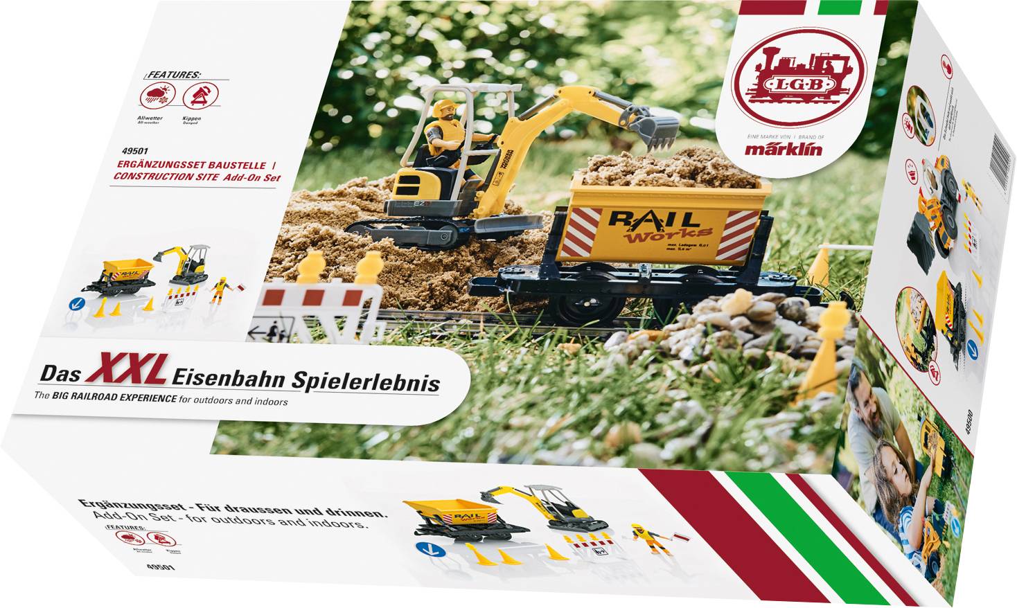 Ensemble de construction de jouets 'L'Expérience Ferroviaire XXL' de Märklin. Comprenant un excavateur et un camion, adapté aux enfants à partir de 3 ans.