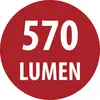 Étiquette circulaire rouge avec texte blanc indiquant « 570 » au-dessus de « LUMEN ».