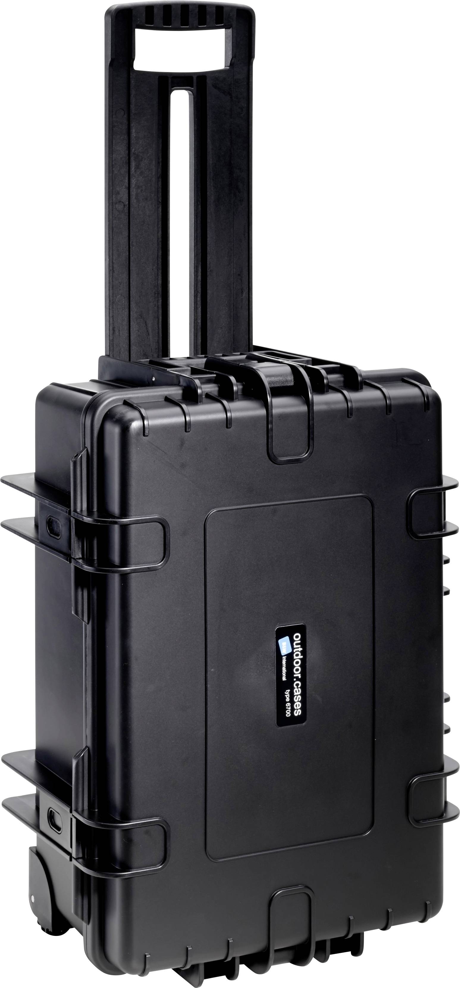 Une valise robuste à roulettes, noire, avec poignée, idéale pour le transport sécurisé d'équipements sensibles.