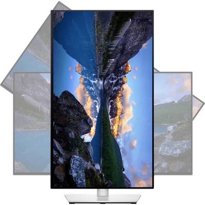 Un écran affiche une image haute résolution d'un lac de montagne, partiellement tournée en mode portrait et paysage.