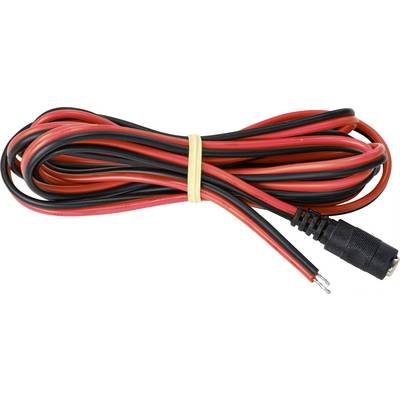 Câble audio noir et rouge avec fiche et pince, enroulé et maintenu par un élastique.