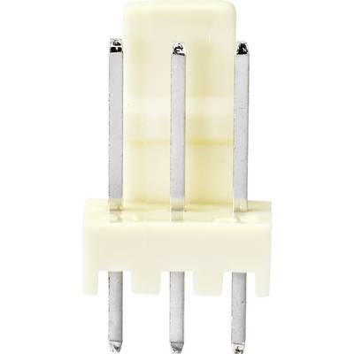 Un connecteur rectangulaire blanc en plastique avec quatre broches métalliques longues et argentées, utilisé pour les connexions électriques dans les appareils.
