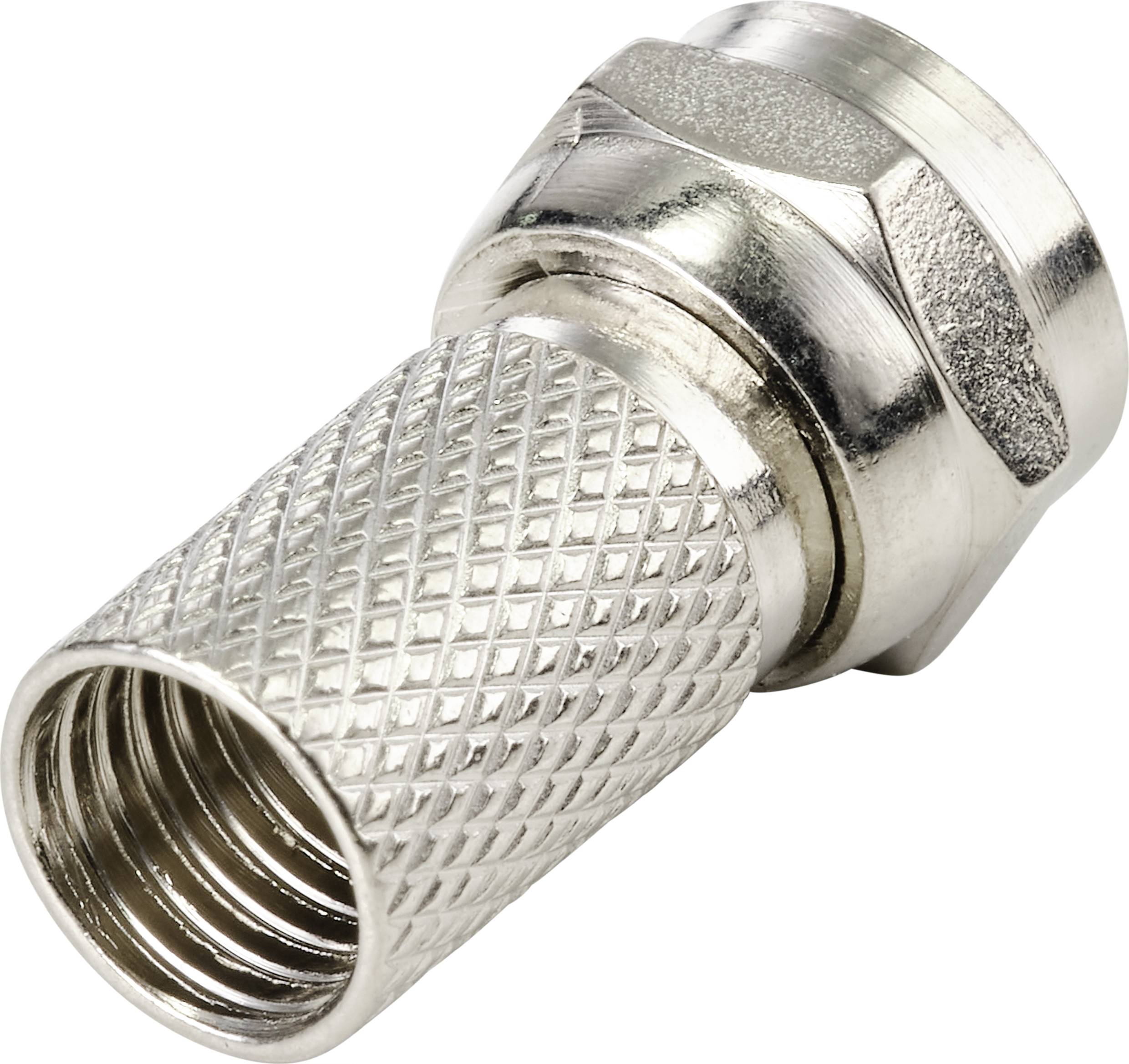 Un connecteur coaxial argenté à surface striée pour améliorer la prise en main. Adapté aux connexions TV ou AV.