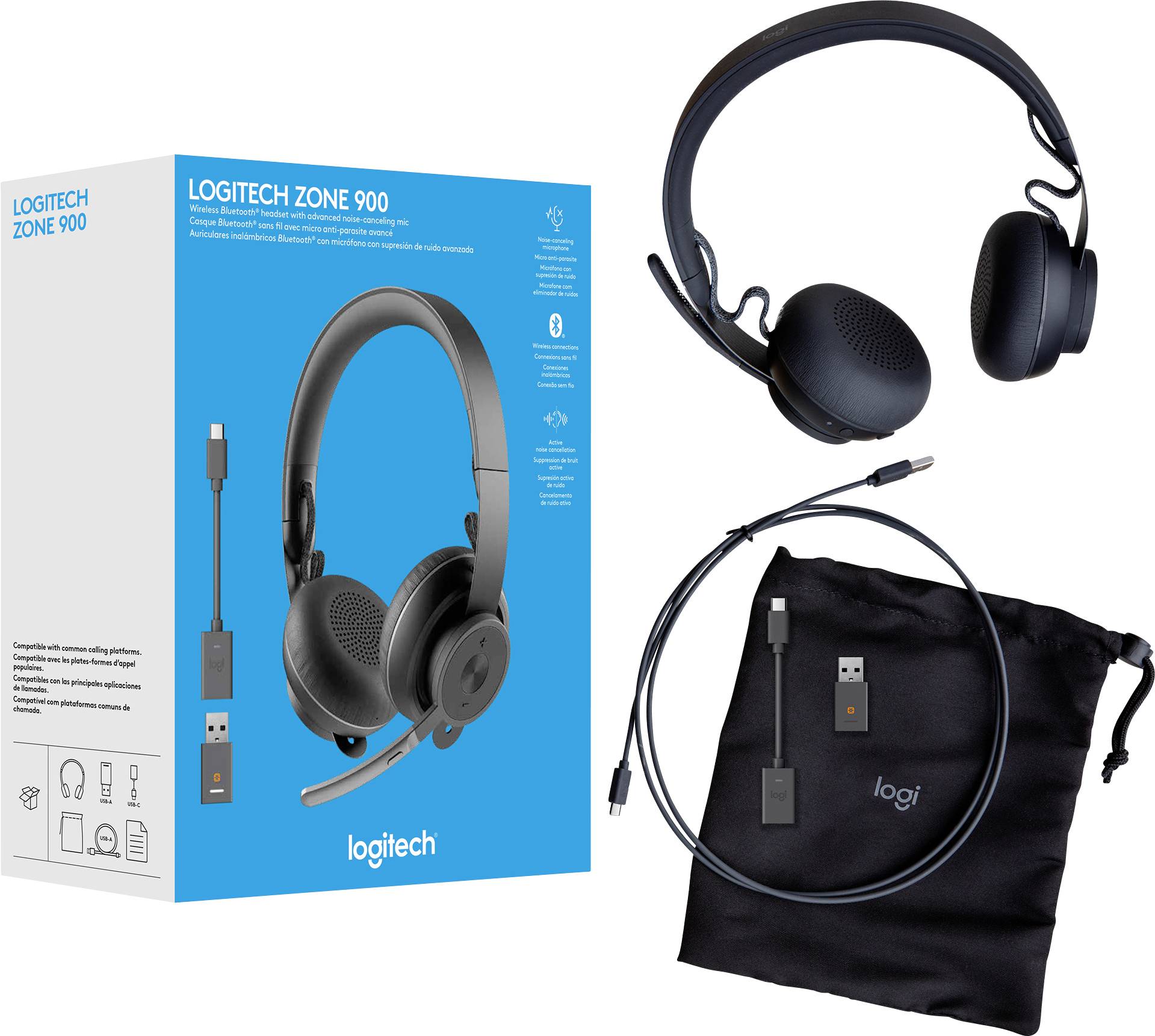 Micro-casque supra-auriculaire Logitech Zone 900 Bluetooth Suppression du bruit du microphone volume réglable, mise en s-3