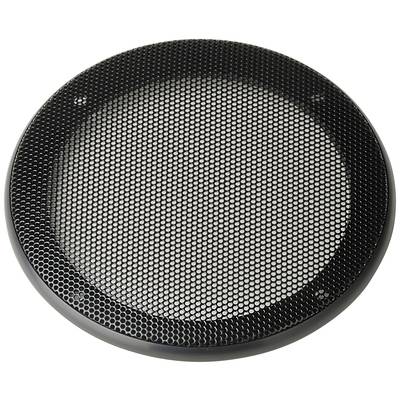 Couvercle de haut-parleur rond et noir avec une grille fine, typiquement utilisé pour protéger et améliorer la qualité sonore des haut-parleurs.