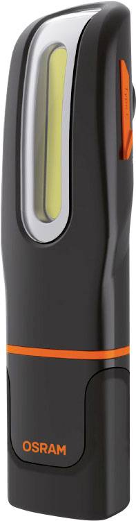 Une lampe de poche portable noire à LED avec un interrupteur orange et le nom de marque 'OSRAM' en orange sur l'avant.