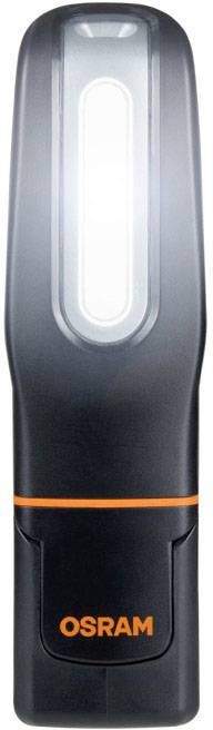 Lampe de poche Osram noire debout devant un fond blanc, avec le nom de marque orange en bas.