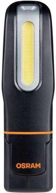 Lampe de poche LED noire d'Osram avec un logo orange sur l'avant, présentant un design moderne pour un éclairage portable.