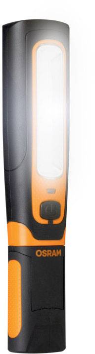 Lampe de poche LED d'OSRAM, noir et orange, debout, lumineuse, adaptée aux ateliers ou à un usage domestique.