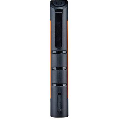 Un stylo noir et orange avec plusieurs boutons sur le côté, adapté pour pointer au laser ou à des fins de présentation.