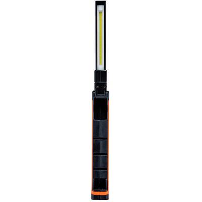 Lampe LED noir et orange avec un panneau lumineux étroit et rectangulaire, idéale pour un éclairage spécifique.
