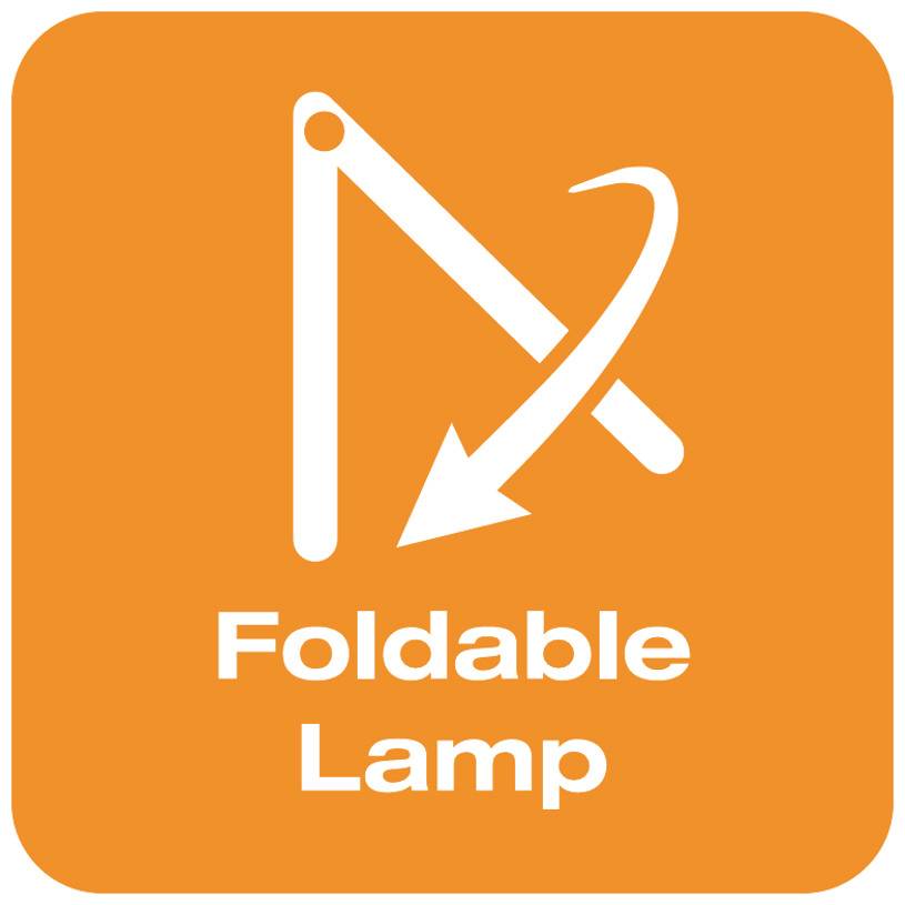 Une icône d'une lampe pliante sur un fond orange. En dessous, le texte 'Lampe pliable' est inscrit.