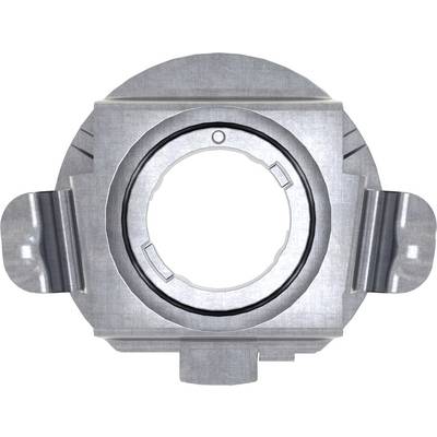 Une pièce métallique circulaire avec plusieurs découpes et éléments de fixation, probablement un composant technique.