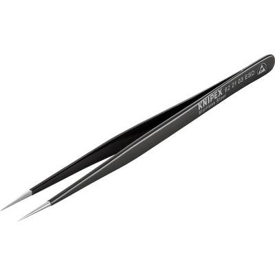 Une pince de précision noire de la marque KNIPEX, modèle 92 21 03 ESD, avec des extrémités fines et pointues en acier inoxydable pour des travaux délicats.