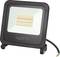 Un projecteur LED avec un boîtier rectangulaire noir et des éléments lumineux blancs et colorés sur la face avant.