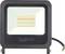 Un projecteur LED rectangulaire de Sygonix, noir, avec plusieurs rangées de LED, adapté à l'éclairage extérieur. Connexion de câble sur le côté droit.